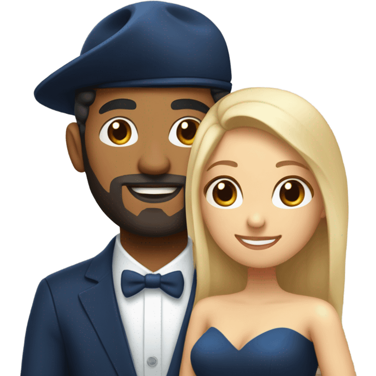 Puerto rican beard short hair with blue hat and navy blue suit marrying  with blond long hair girl emoji