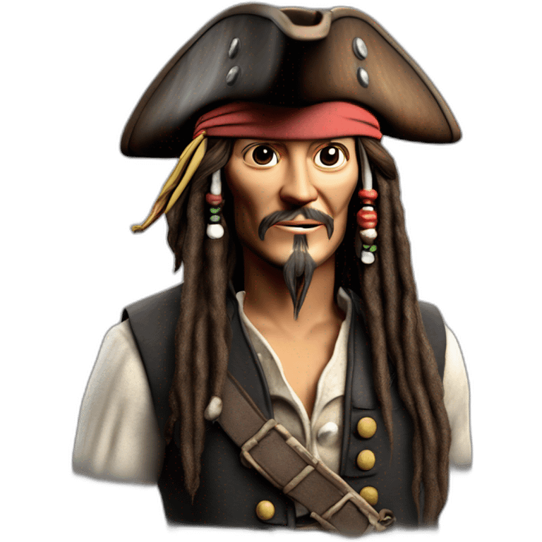 Jack Sparrow ,3d ,морщины детализация, cinematic experience, realistic, dark, ultra-realistic render emoji