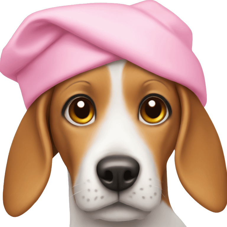 a beagle wearing a pink bonnet emoji