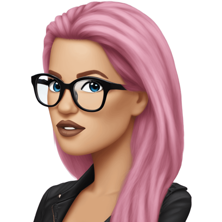 Photo Realistic khloe kardashian stylish pink hair BLUE eyes and glasses rock chick emoji