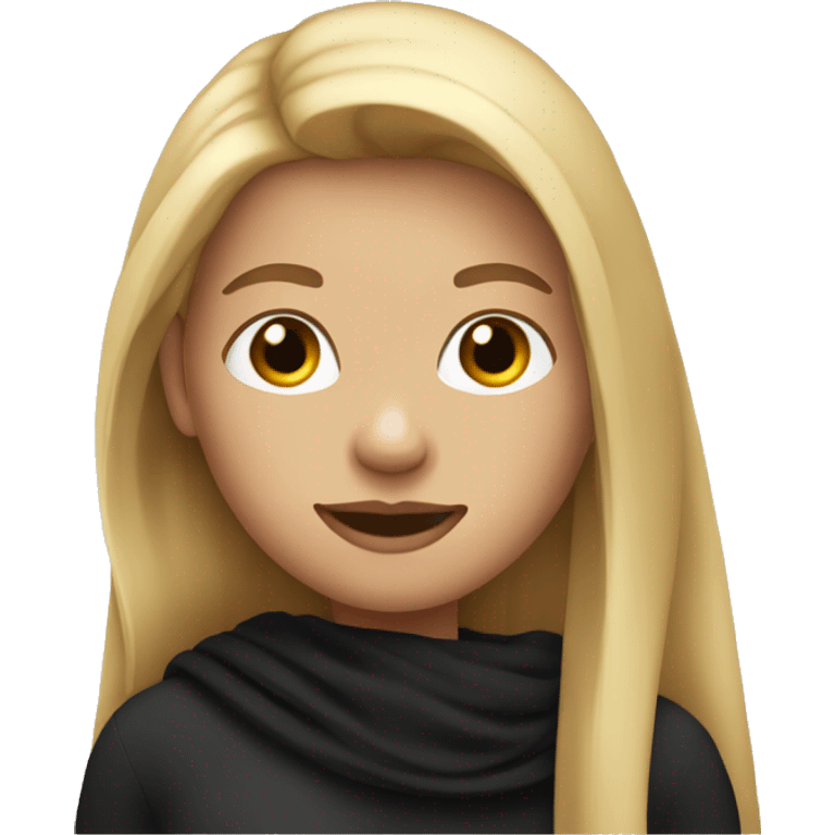 Cute woman with long straight blonde hair. She is having a black scarf in the mouth. emoji