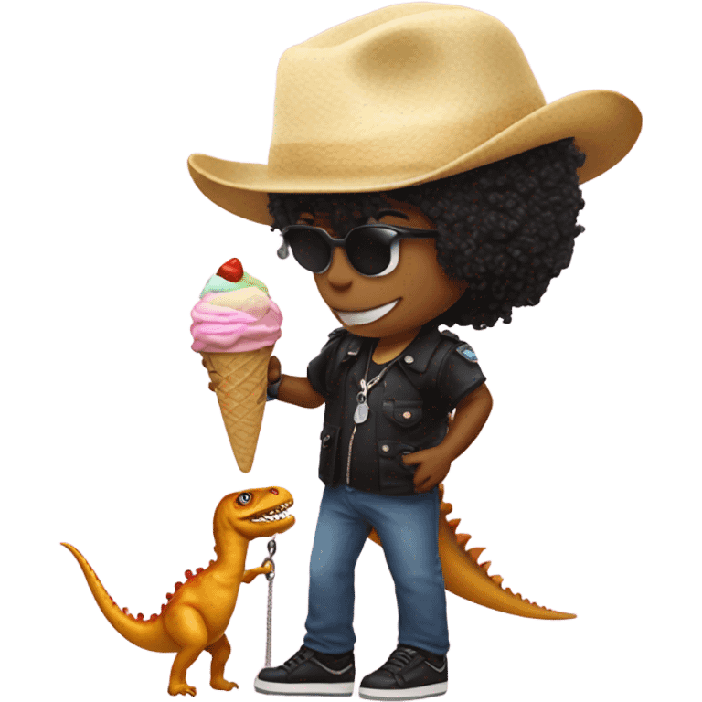 Michel Jackson eating ice cream with a pet dino on a leash emoji