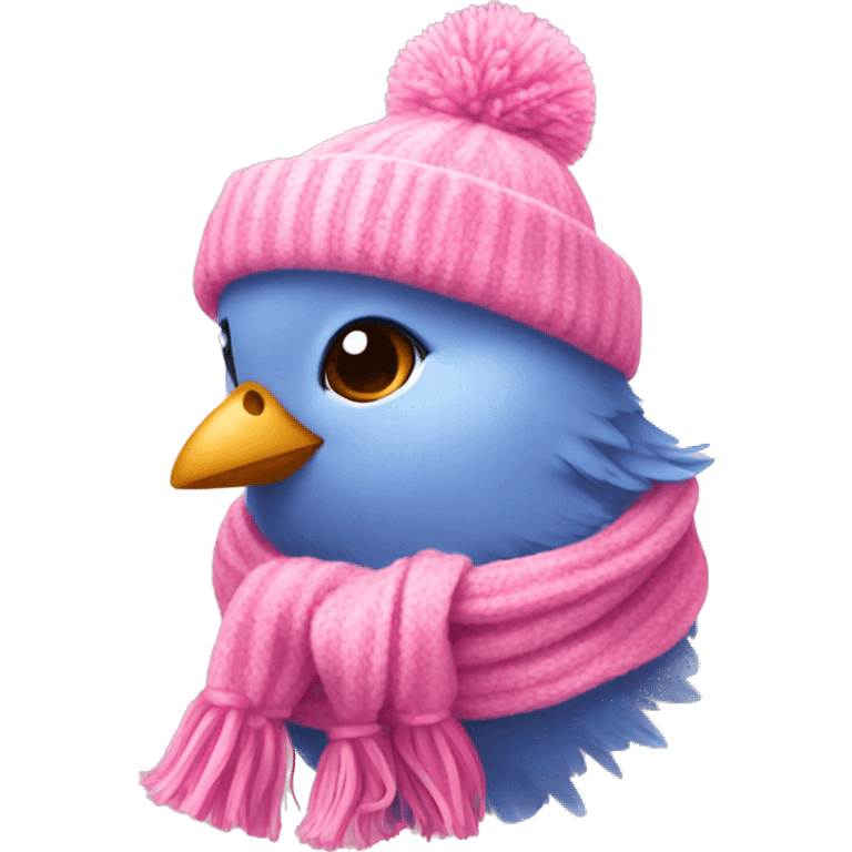 cute little bird wearing pink pom pom hat and pink scarf  emoji