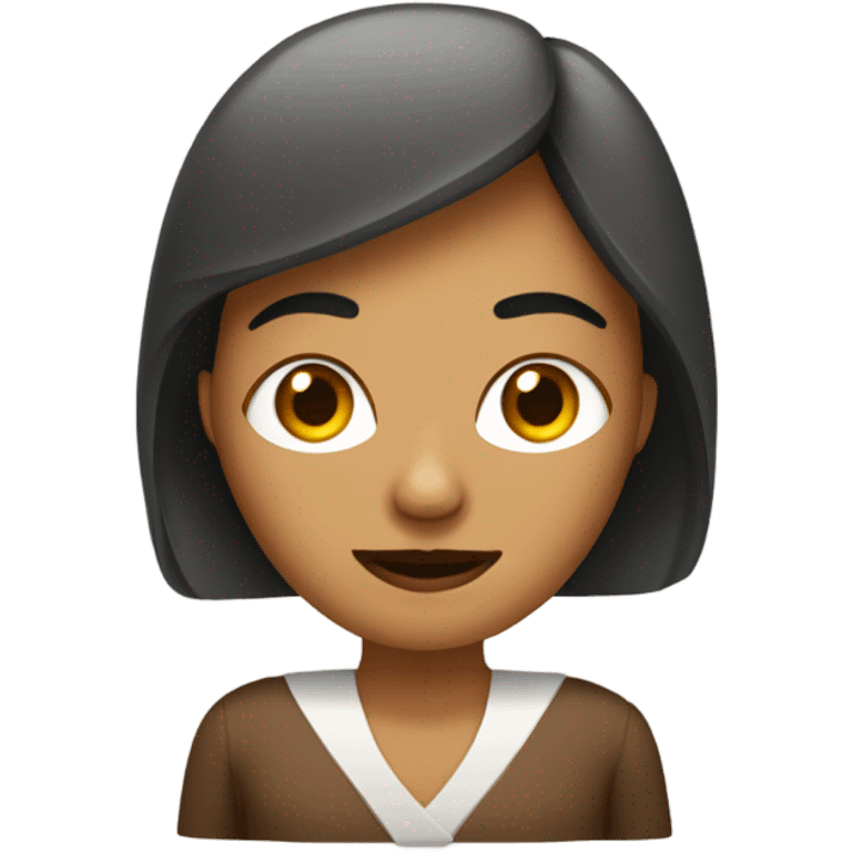 Mujer castaña con ojos marrones con computador  emoji