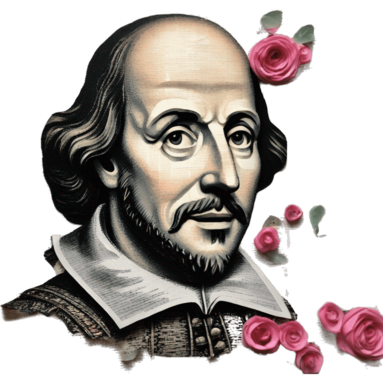 Shakespeare made of newspaper cuttings 420 roses flowers emoji