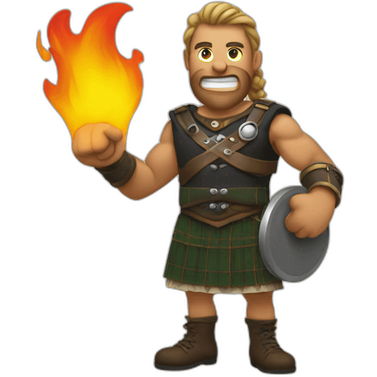 monty starting fire wearing a kilt flexes biceps emoji