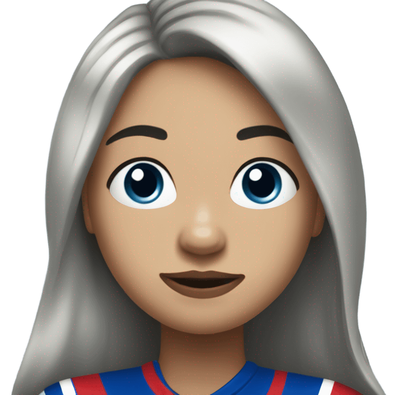 Girl with long black hair, circle face, wearing buffalo bills jersey emoji