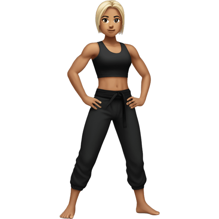 Muscular Girl in Black Tank Top and Black Karate Pants emoji