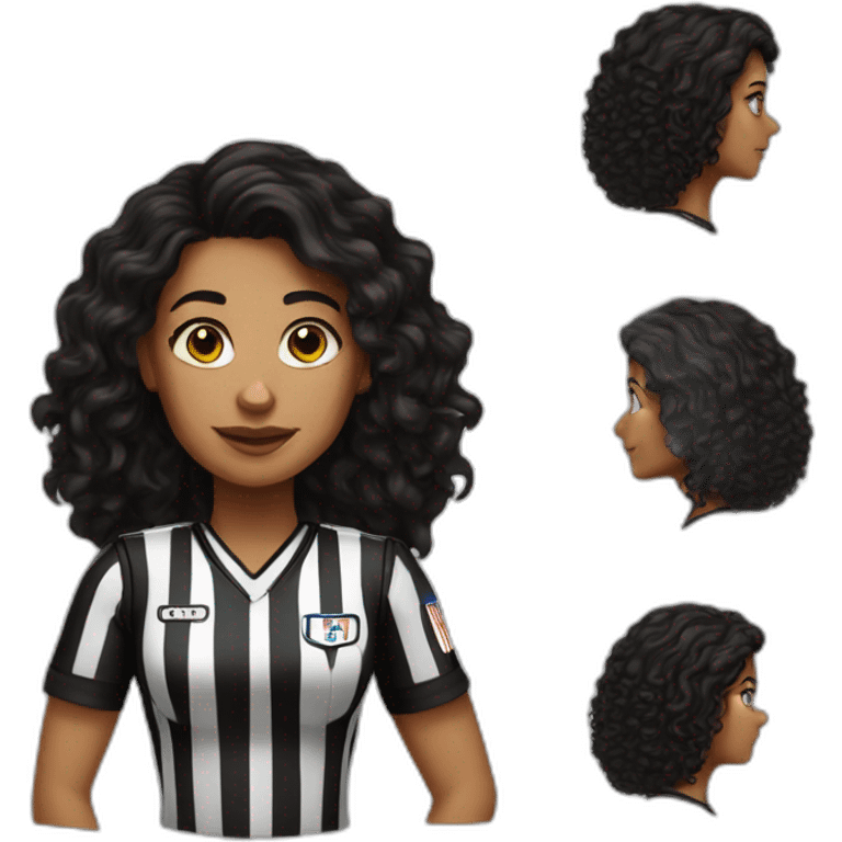 female basketball referee with dark brown long curly hair and dark eyes emoji