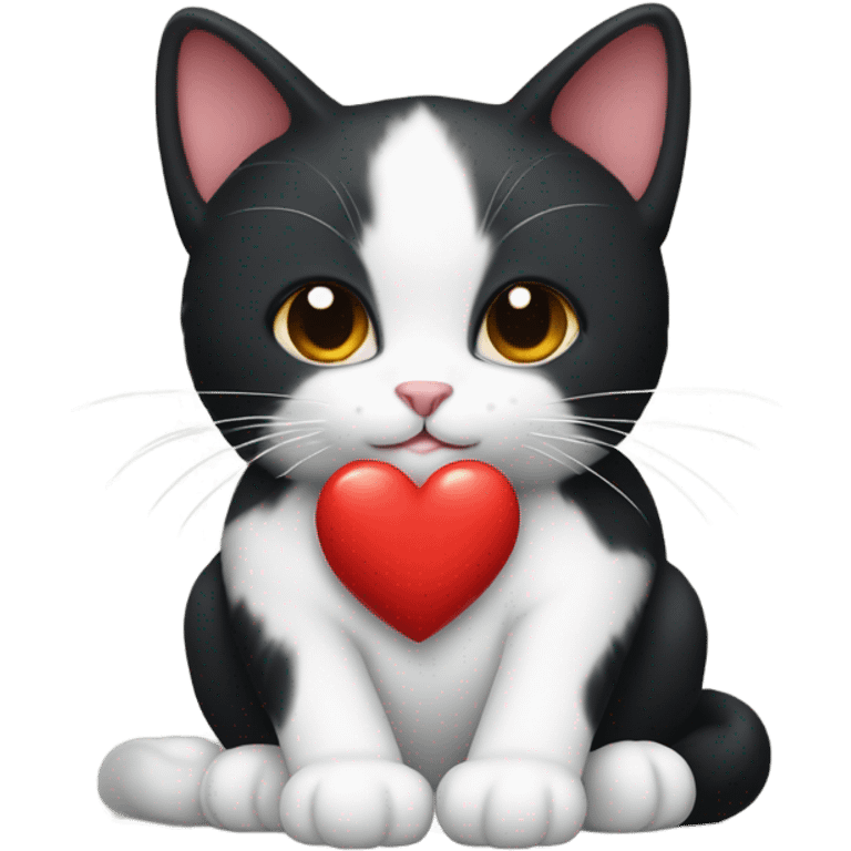 Tuxedo cat holding heart emoji