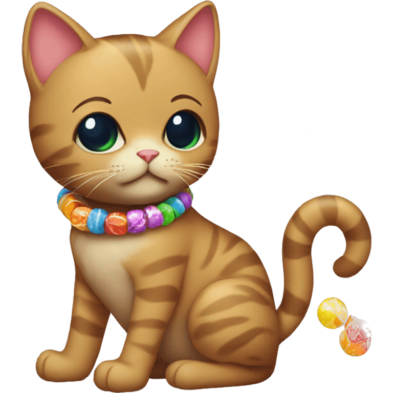 cat with a lot of candy bracelets emoji