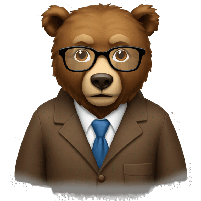  brown bear animal as a university professor, Apple ios style emoji, wearing thick plastic tortoise shell glasses emoji