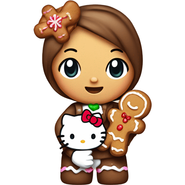 Hello kitty holding a gingerbread man emoji