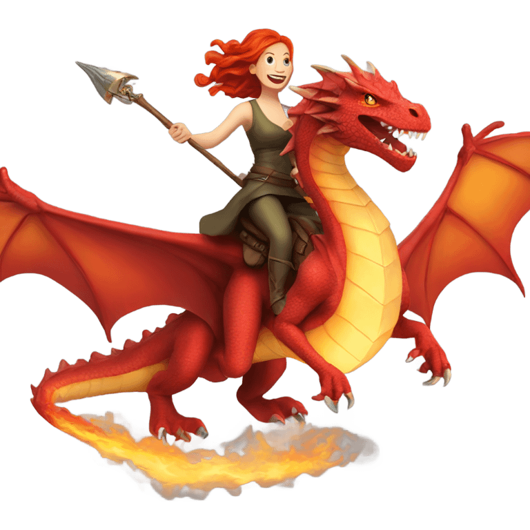 Beautiful red headed lady riding a Fire breathing dragon emoji