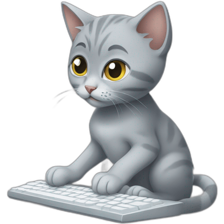 grey kitten typing on keyboard emoji