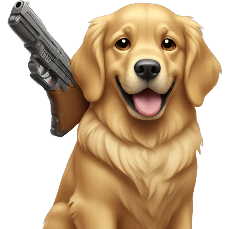 Golden retriever holding a toy gun emoji