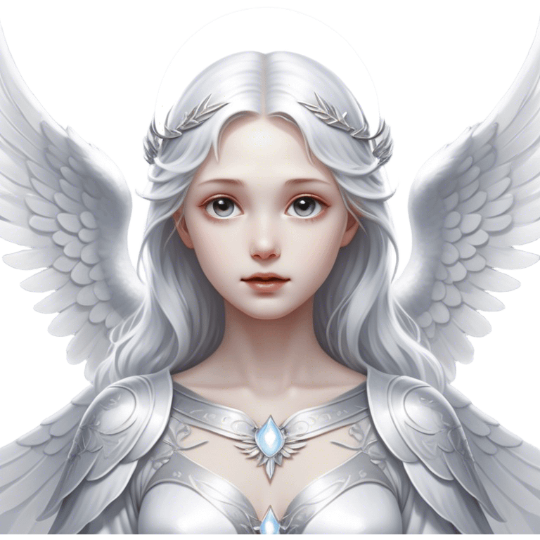 Cinematic Angel, Ultra realistic 32k HD, Breathtaking piece of art, rim lighting, hauntingly beautiful art, mostly greyscale, Balanced features, highly detailed digital artwork, glowing with silver light, glowing, high shine, deviant adoptable, highly detailed clothing, remembrance, a painting of white silver, fanciful, enchanting, ghostly, embodying the essence of both reality and fantasy, dreamy, dreamy glow, optical illusion, immaculate composition, complex pose, air composition. The image is so lifelike that it feels as though it could leap off the canvas at any moment emoji