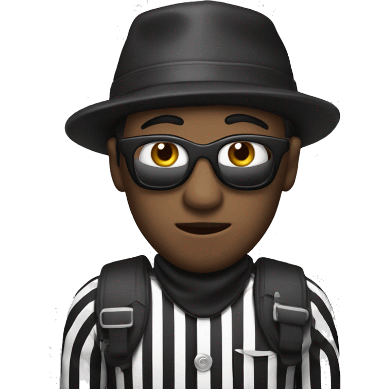 Bank robber, black and white striped shirt, eyeask emoji