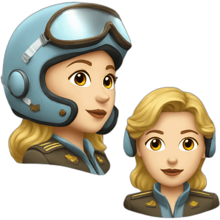 Soviet female pilot golden hair blue ayes Brown goggles emoji