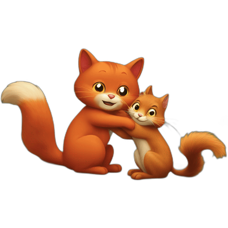 red cat and red squirrel hug emoji