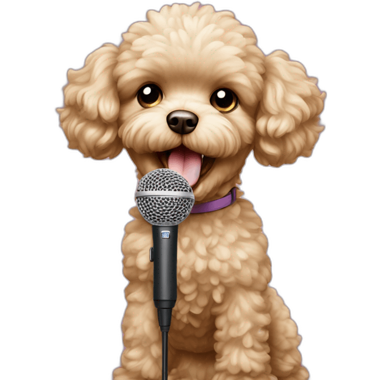 Toy poodle with microphone singing emoji