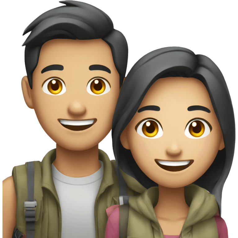 Attractive young  Asian couple excitedly traveling  emoji