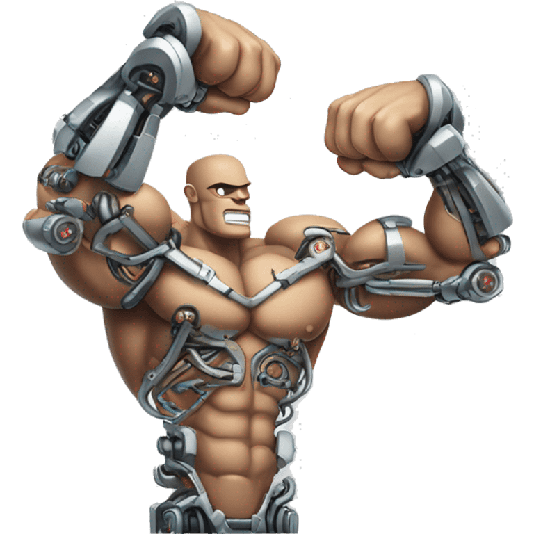 Flexing cyborg bicep and forearm with circuits and shocks emoji