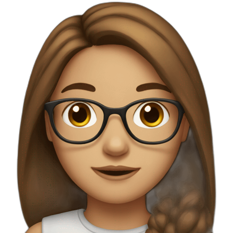 A girl with brown long hair and brown eyes with glasses emoji