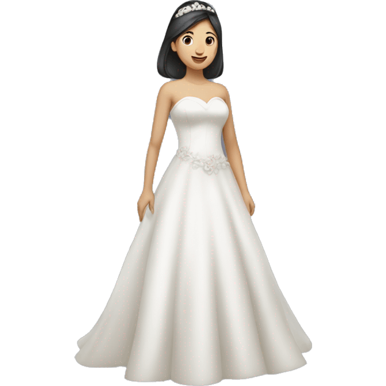 "An Asian girl wearing a wedding dress, standing and looking happy." emoji