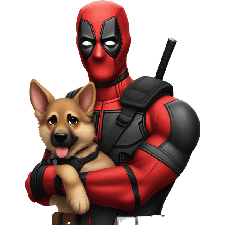 Deadpool holding German shepherd puppy emoji