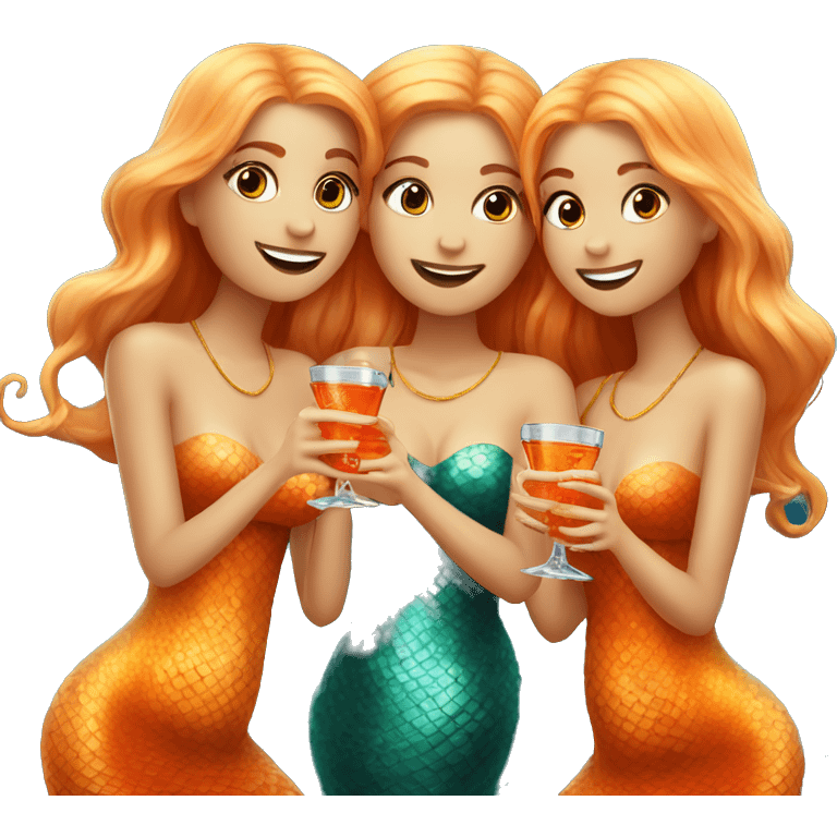 Three beautiful mermaids drinking aperol  emoji