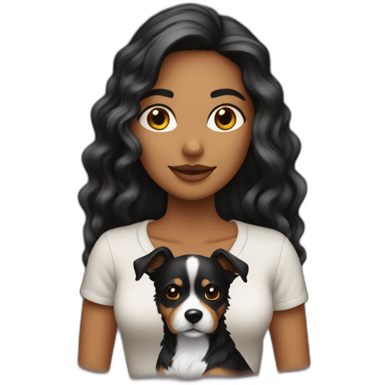 mujer pelo largo negro con perro maltés blsnco emoji