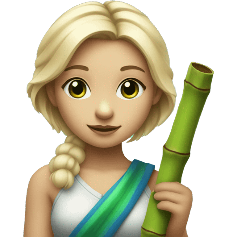 Girl with blonde hair and blue highlights and green eyes and koala ears holding bamboo stick  emoji