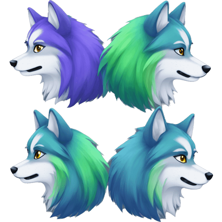 Blue fur purple and green hair strands wolf  emoji