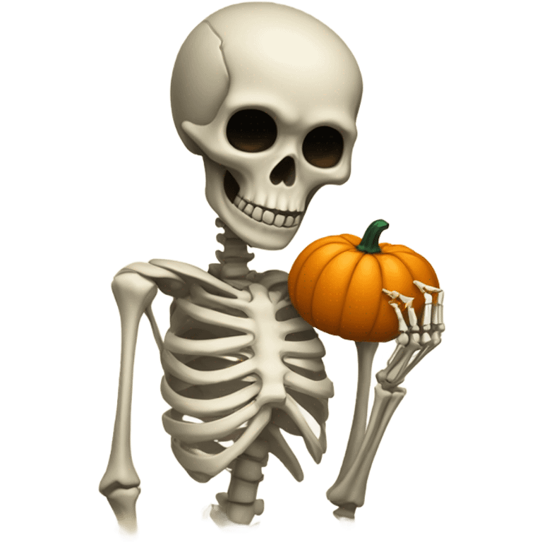 Pregnant skeleton with pumpkin on its head no nose emoji