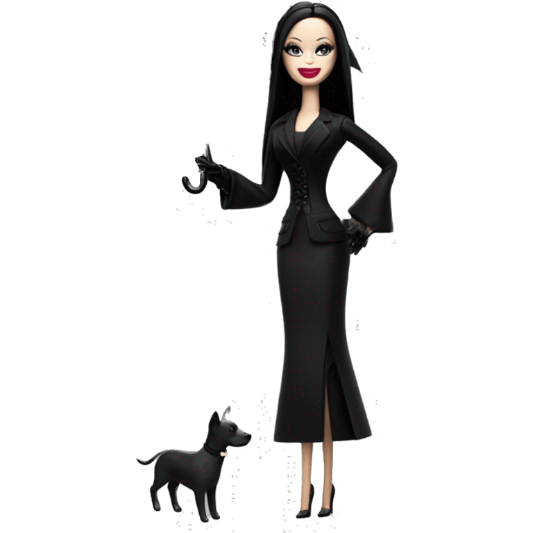 Fun Funeral Barbie,teen Morticia Addams ,with handkerchief, show full body,accessories  gloves, funeral veil, holding umbrella  emoji