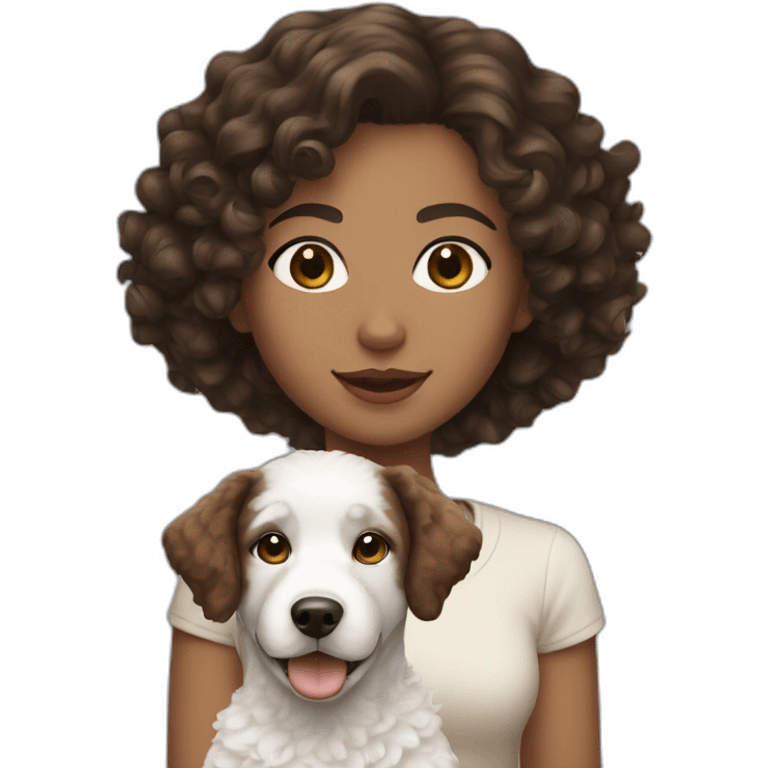 Short Brunette curly hair Girl and White dog emoji