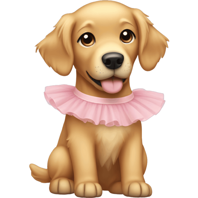 A cute golden retriever wearing a ballet tutu emoji