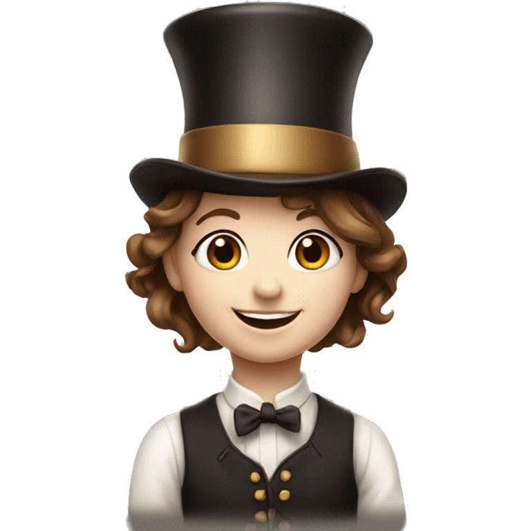 happy white little girl - brown hair- magician- top hat emoji