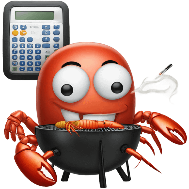 On a grill there’s Lobster with a calculator smoking a cigarette  emoji