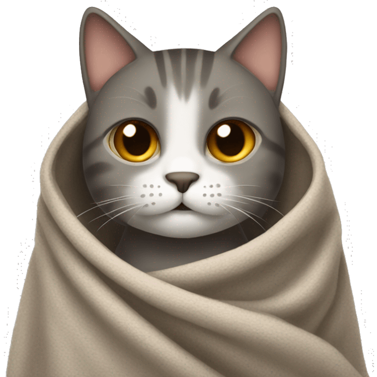 The cat is brown and gray in a blanket emoji