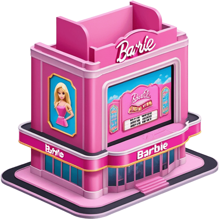 Barbie pink movie theater, isometric exterior view  emoji