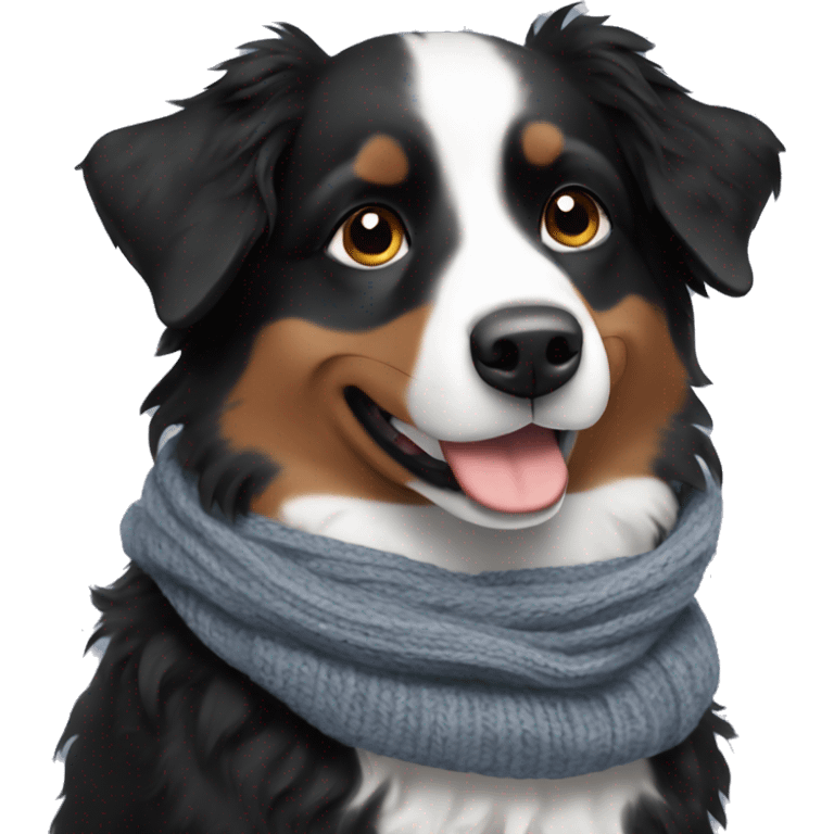 Small black australian shepherd dog wearing a knit scarf emoji