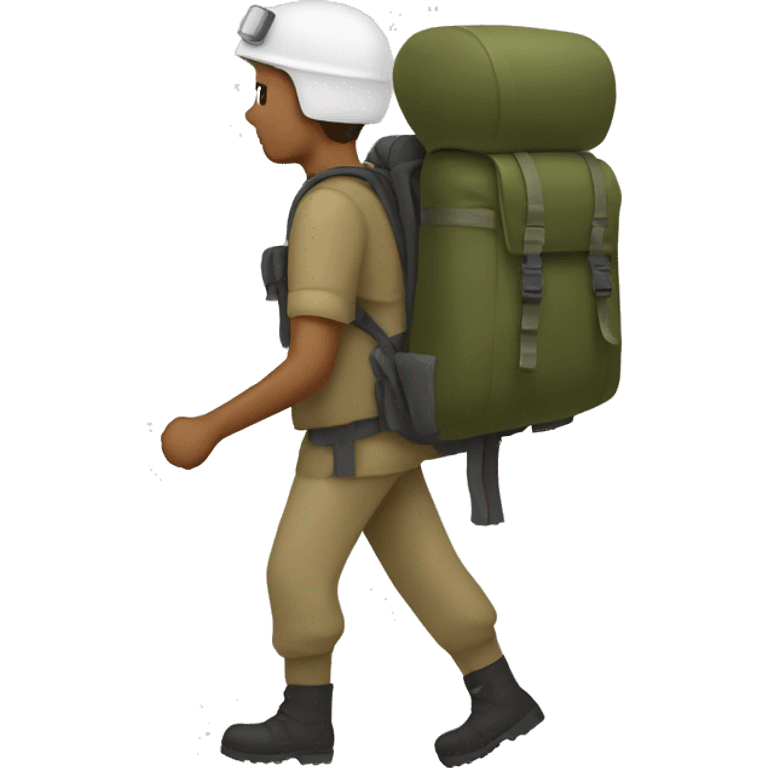 A person hiking with a military rucksack emoji