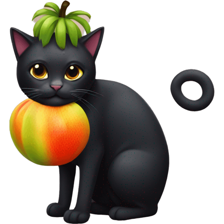 Black Cat wearing a fruit cornucopia hat emoji