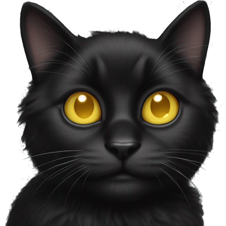 Black cat fluffy with white chin yellow eyes emoji