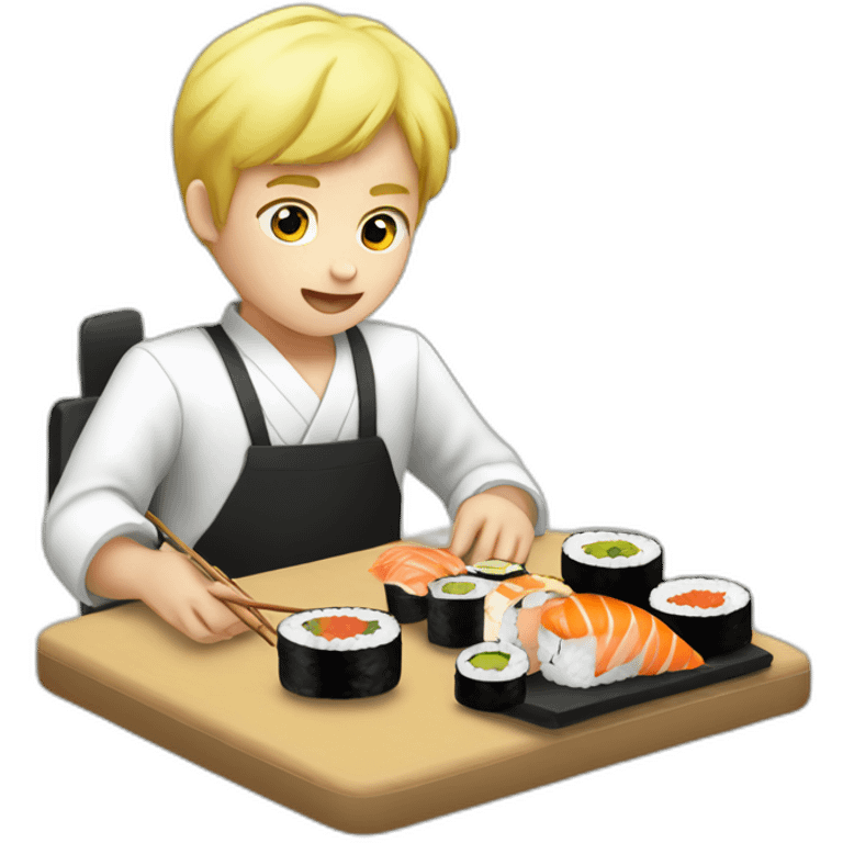 Blond boy eating sushi emoji