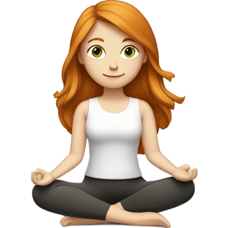 ginger girl, straight hair, middle length, green / brown eyes, doing yoga, with a book emoji