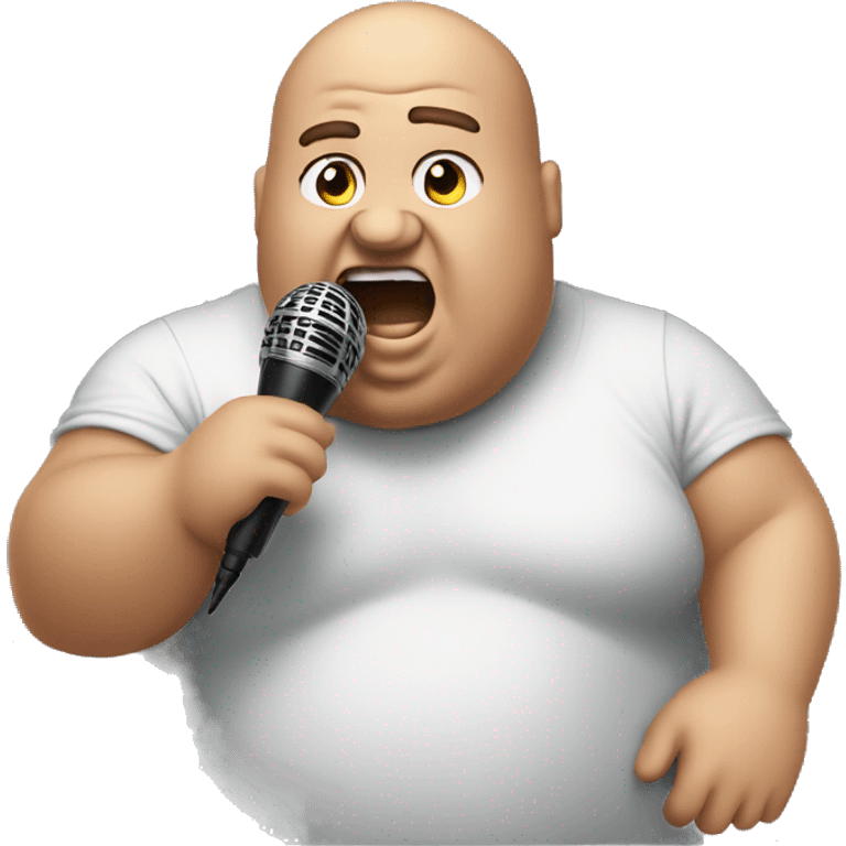 Fat man rapping with a mic emoji