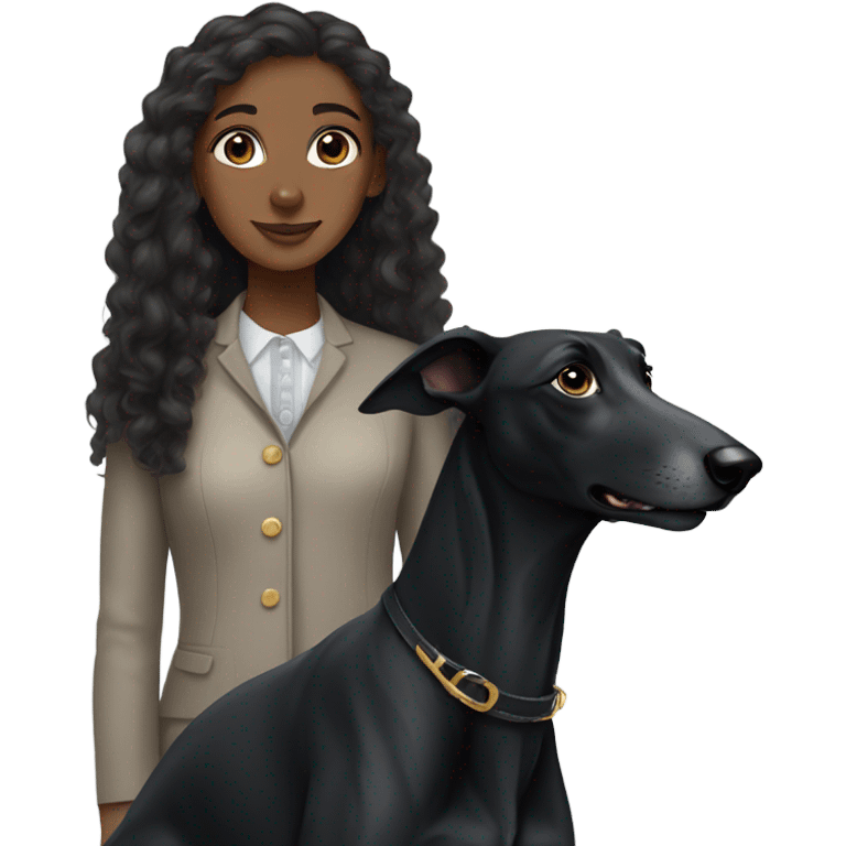 Black greyhound with dark curly hair girl emoji